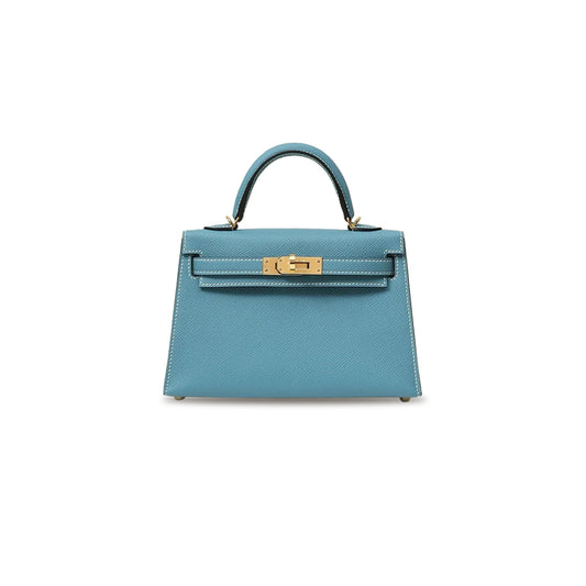H**mes master mini kelly ii epsom duck blue gold buckle (19*12*5.5cm)