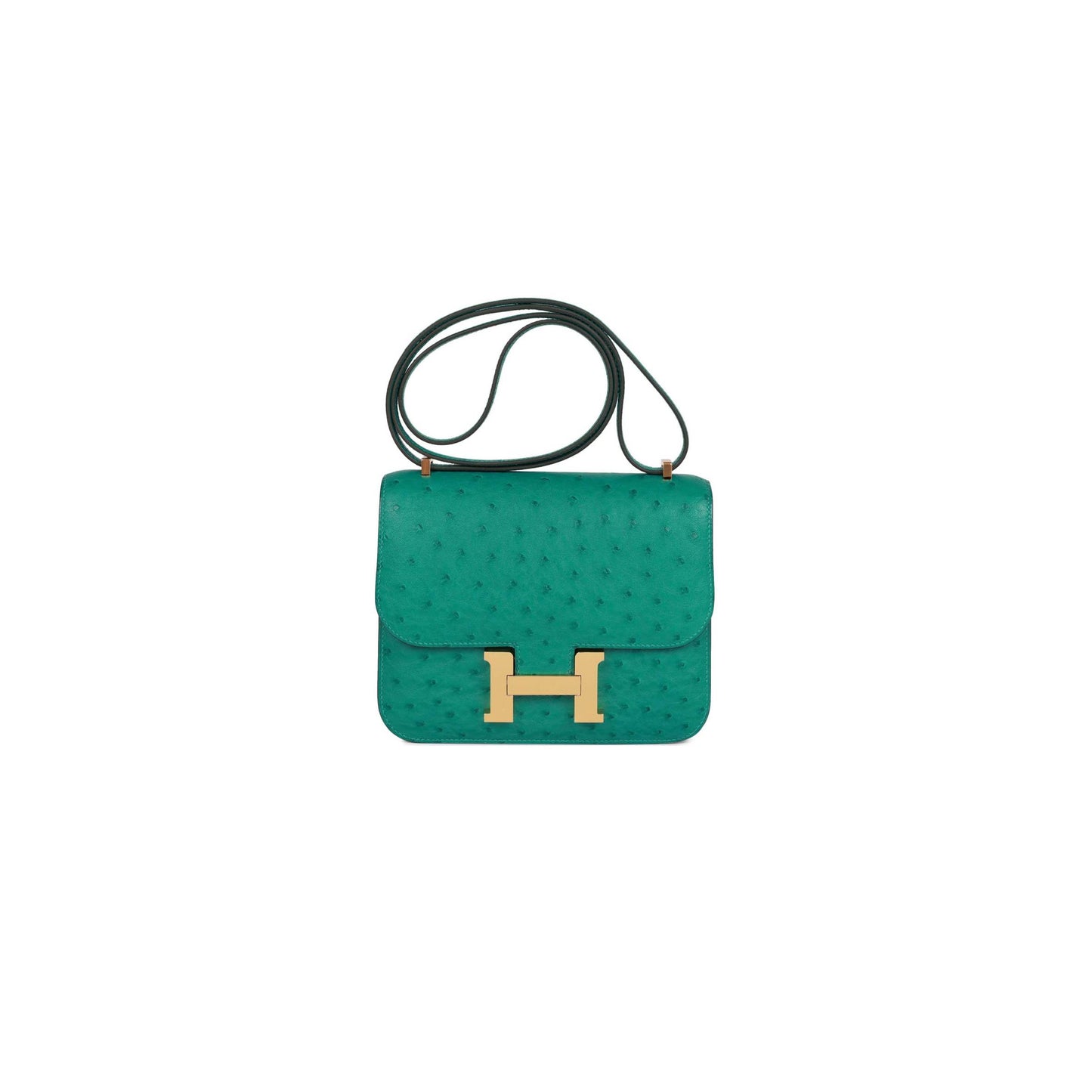 H**mes constance 18 vert verone ostrich gold hardware 39873610481758 (18cm)