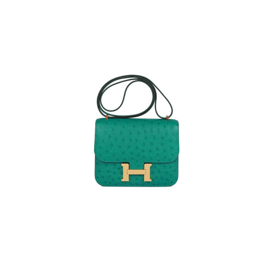 H**mes constance 18 vert verone ostrich gold hardware 39873610481758 (18cm)