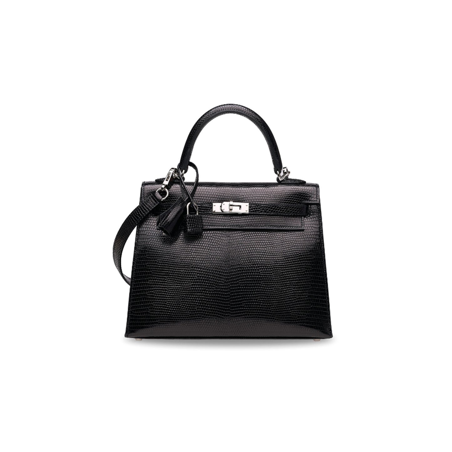 H**mes master kelly 25 black lizard palladium hardware (25*17*7cm)