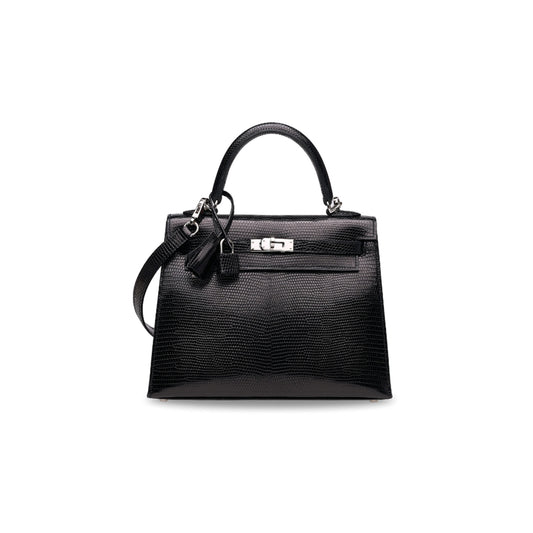 H**mes master kelly 25 black lizard palladium hardware (25*17*7cm)