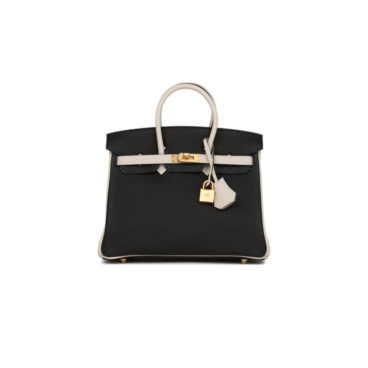 H**mes birkin 25 togo leather black and white panda color matching gold buckle bag 4212717702 (25*20*13cm)