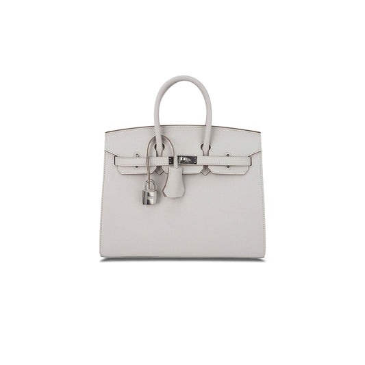 H**mes birkin 35 epsom leather pearl grey silver buckle luxury bag 205239520901 (35*28*18cm)