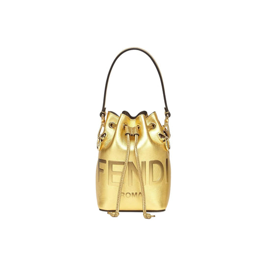 F**di mon tresor mini leather bucket bag in gold 8bs010ak61f1gnn (18*12*10m)
