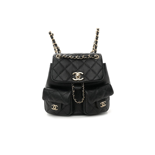 Ch*el master shiny caviar quilted small duma pockets drawstring backpack black (17.5*16.5*10cm)