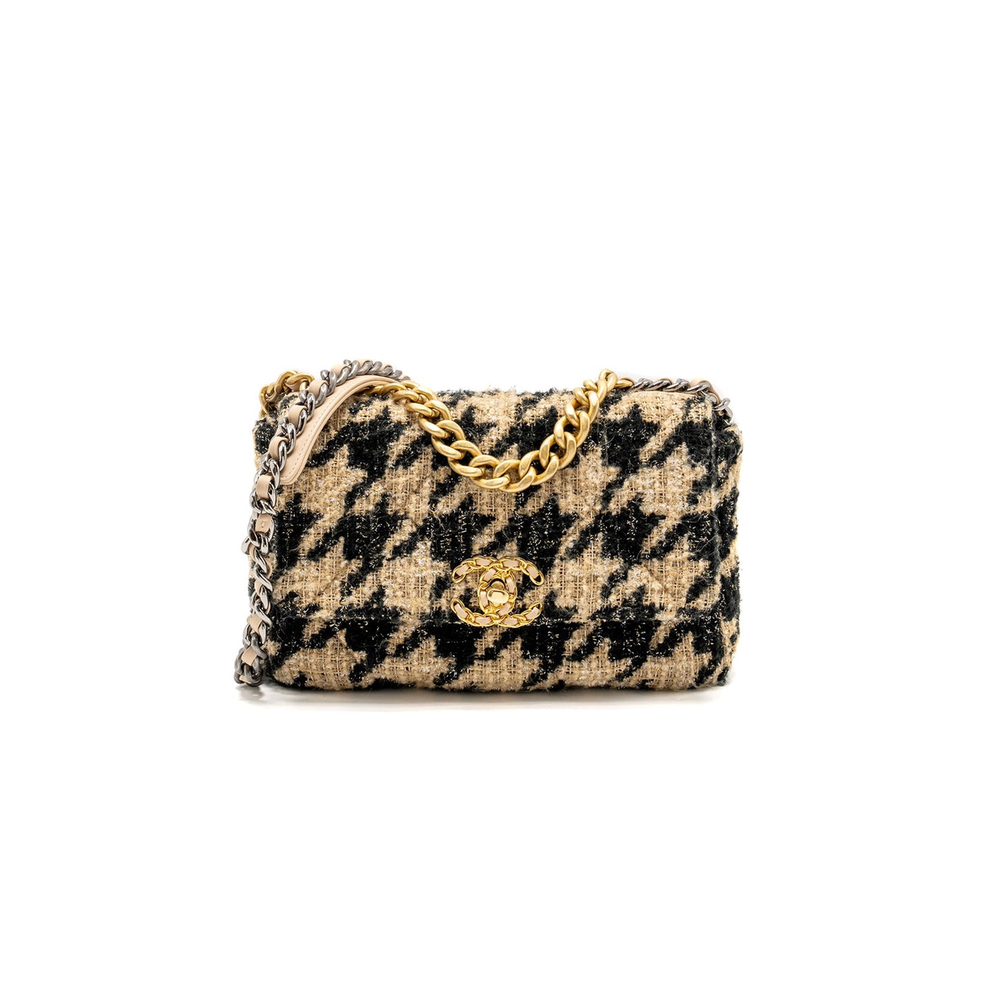 Ch*el 19 flap bag tweed beige black multicolour hardware as1160 (26*16*9cm)