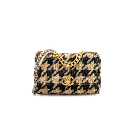 Ch*el 19 flap bag tweed beige black multicolour hardware as1160 (26*16*9cm)