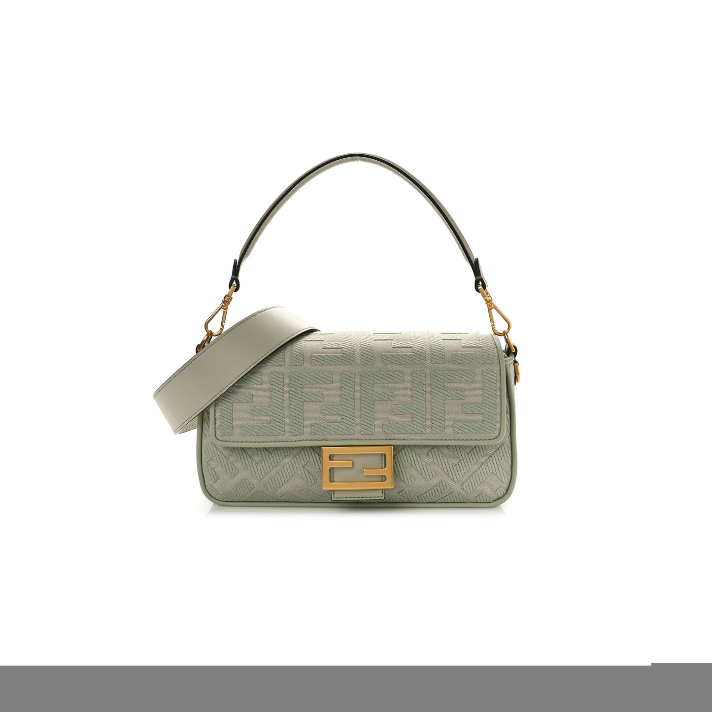 F**di canvas vitello king ff embroidered baguette green tea (29*18*8cm)