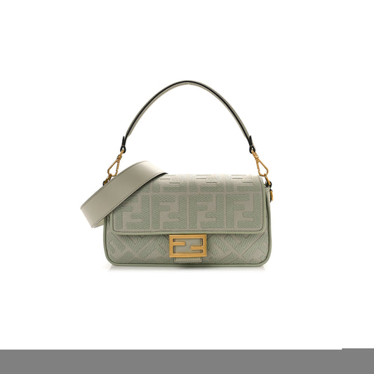F**di canvas vitello king ff embroidered baguette green tea (29*18*8cm)