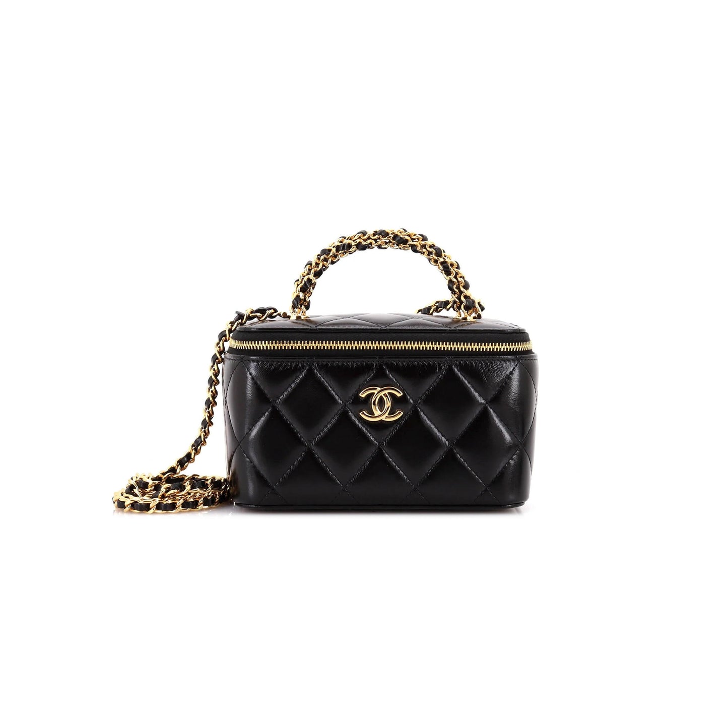 Ch**el quilted lambskin top handle vanity case with chain (17*9.5*8cm)