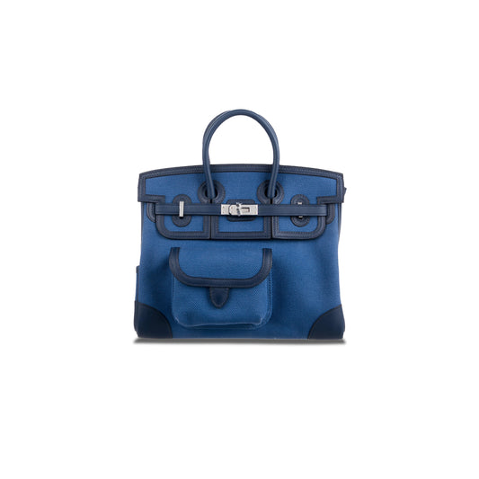 H**mes master birkin 25 blue canvas bag silver buckle msbk3404012 (25*20*13cm)