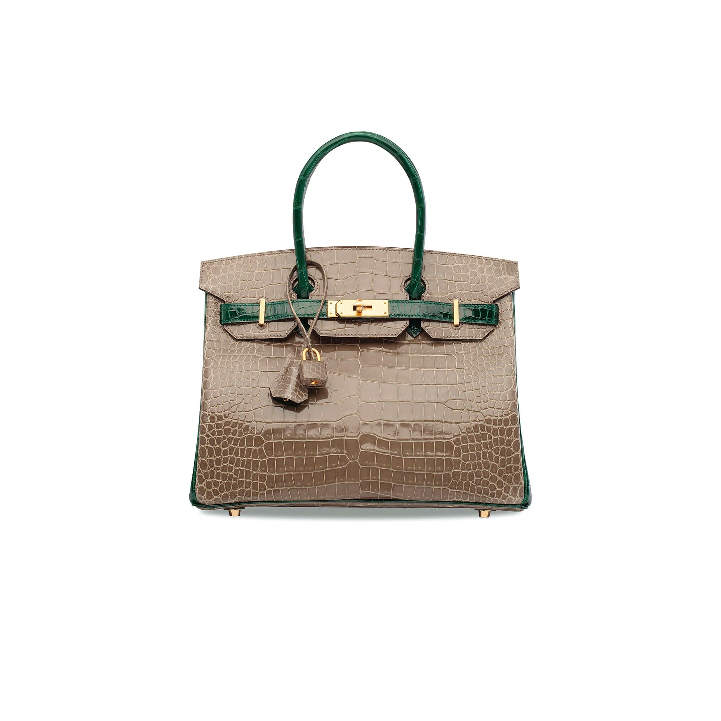 H**mes master birkin 30 crocodile leather pearl grey and emerald gold buckle h041367ck9k (30*22*15cm)