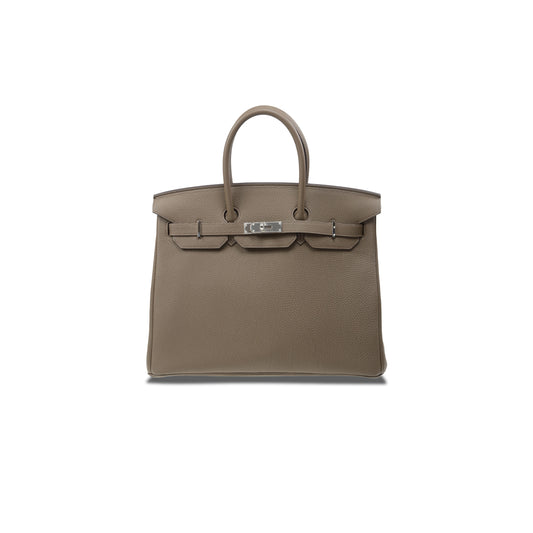 H**mes birkin 35 togo leather trench coat grey and silver buttons bag bk3516tgss (35*28*18cm)