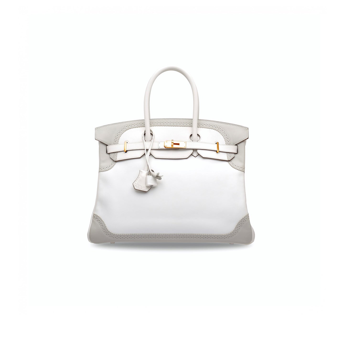 H**mes birkin 30 swift and togo leather white and gray with gold buckle h082653ck59 (30*22*15cm)