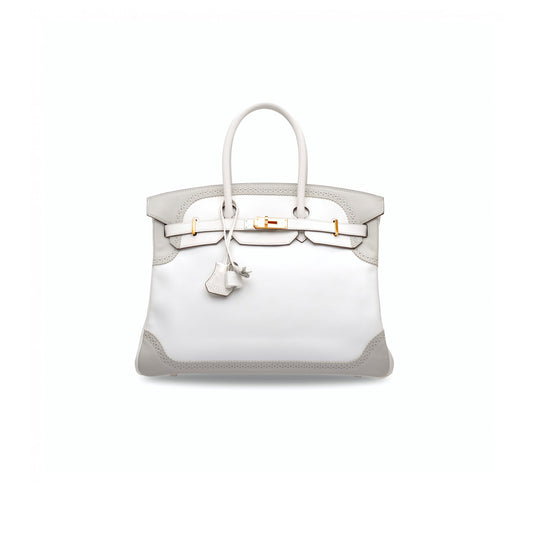H**mes birkin 30 swift and togo leather white and gray with gold buckle h082653ck59 (30*22*15cm)