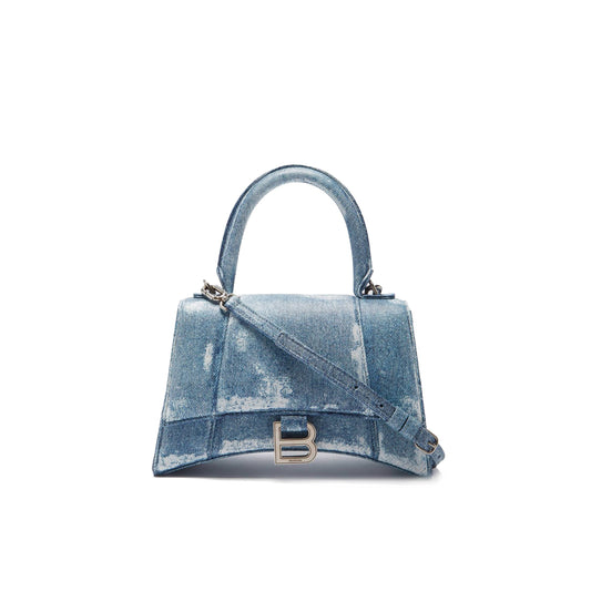 Ba*len*cia*ga blue hourglass denim-print leather bag matchesfashion us (26.1*14*10.6cm)