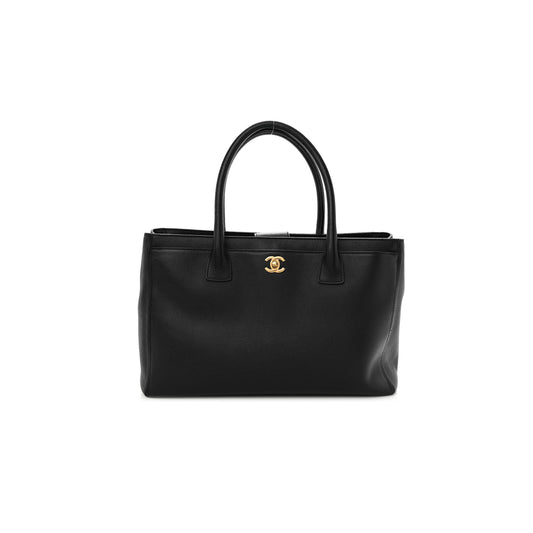 Ch*el calfskin cerf executive shopper tote black as93748 (36*23*15cm)