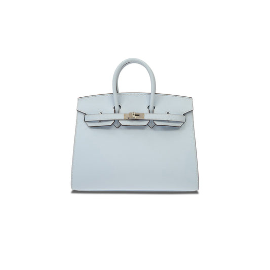 H**mes master birkin 25 swift leather fog blue silver buckle h049362ck21 (25*20*13cm)