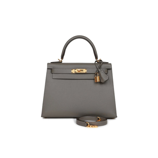 H**mes kelly sellier 28 gris meyer epsom gold hardware (28*22*10cm)