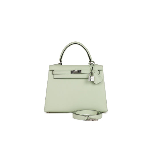 H**mes kelly sellier 25 vert fizz epsom palladium hardware handmade (25*17*7cm)