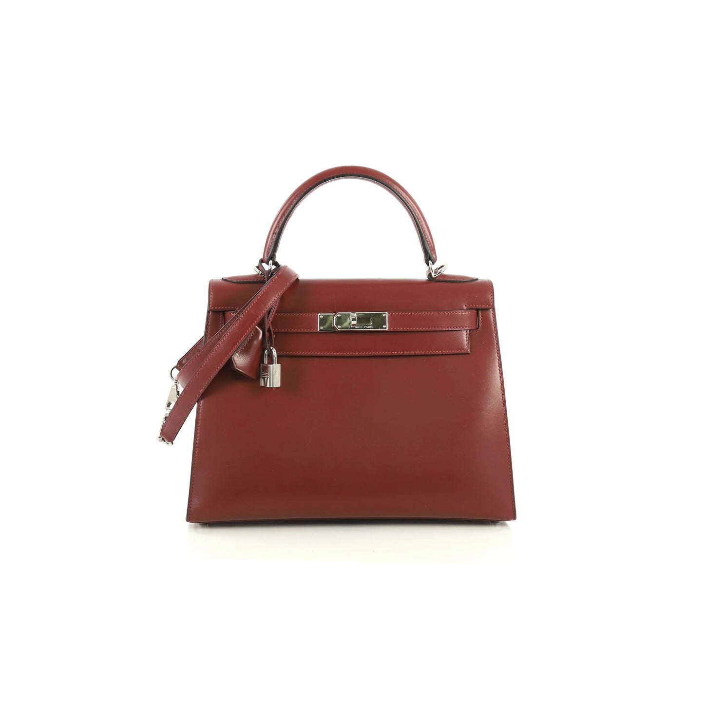 H**mes kelly 25 box bordeaux with palladium hardware (25*17*7cm)