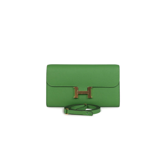 H**mes constance wallet to go vert yucca epsom gold hardware 436571 (20*11*4cm)