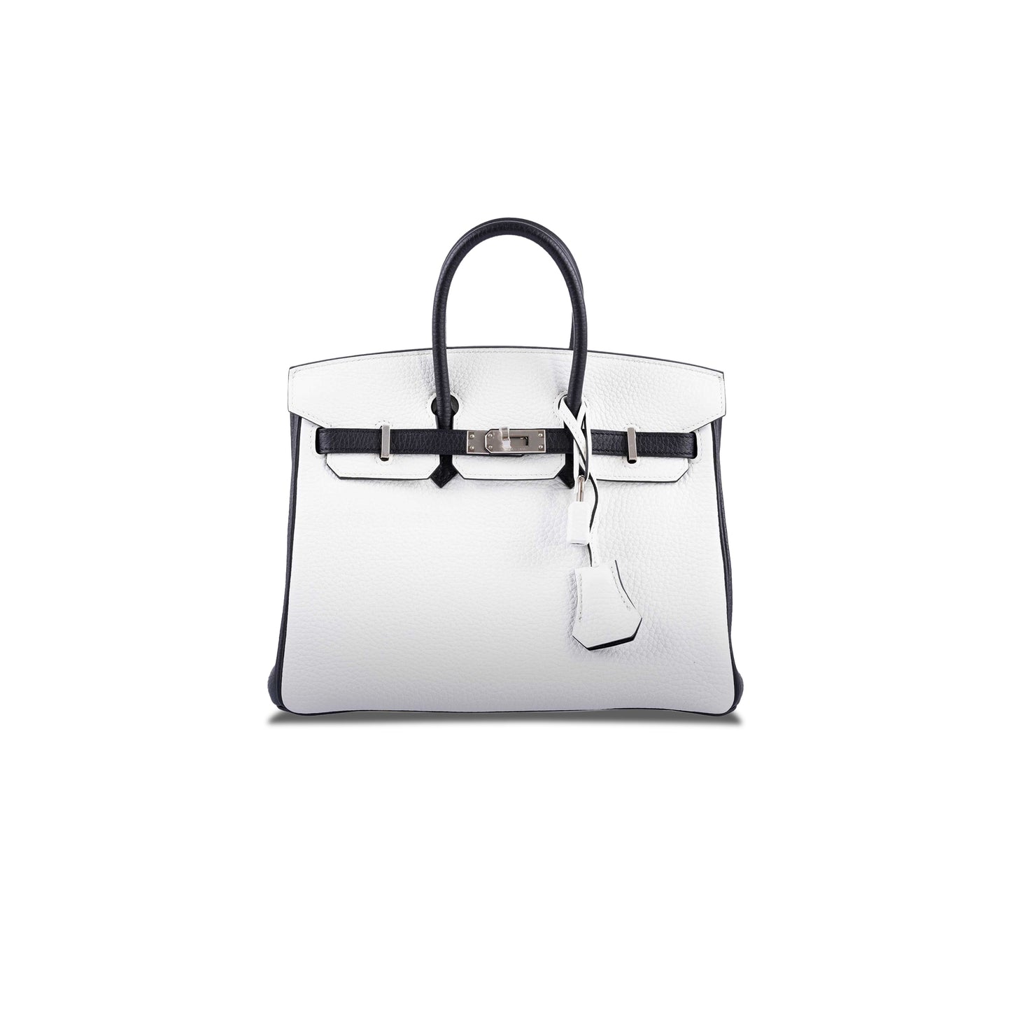 H**mes birkin 25 togo leather black and white silver buckle bag 1383601 (25*20*13cm)