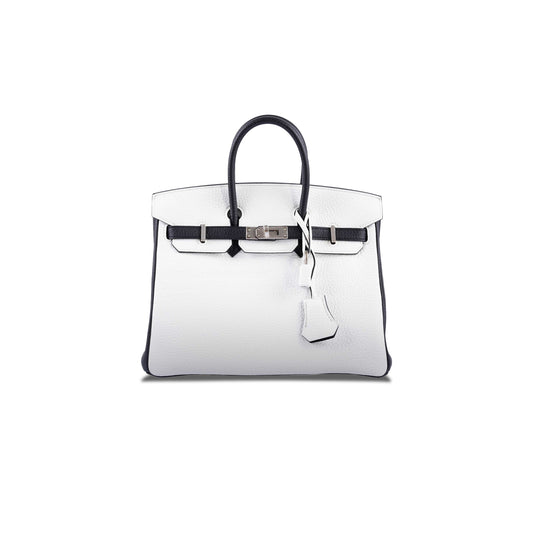 H**mes birkin 25 togo leather black and white silver buckle bag 1383601 (25*20*13cm)