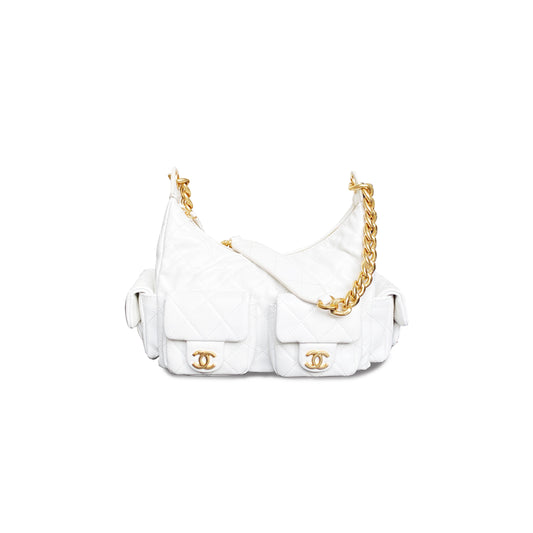 Ch*el shiny lambskin gold-tone metal white as5339 (31*22*15cm)