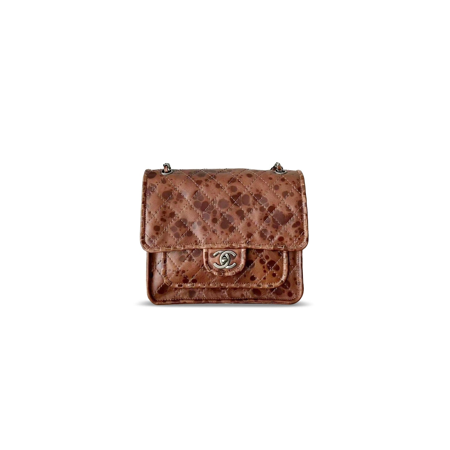 Ch**el oil wax leather chains shoulder flap bag brown 163542 (26*23*11cm)