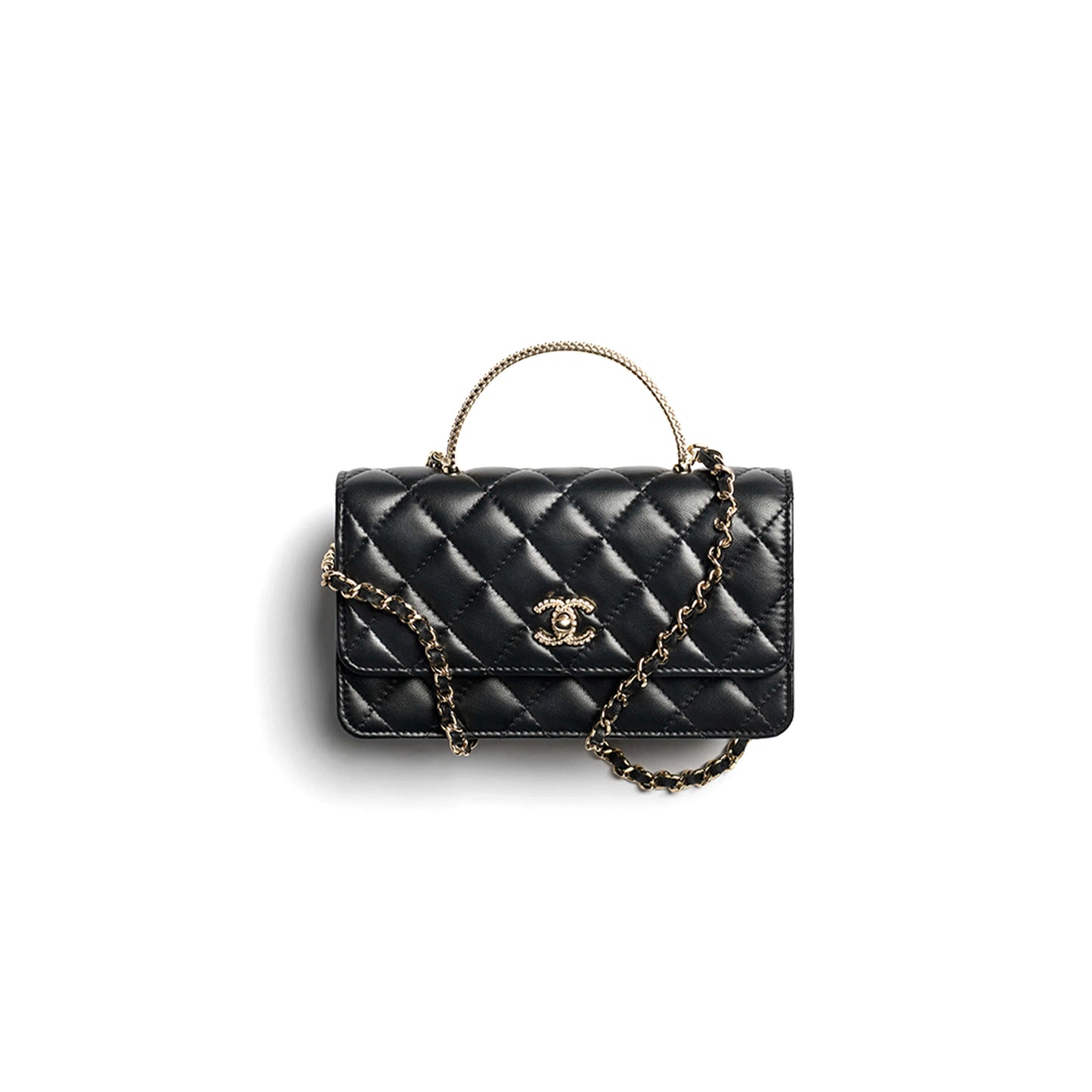 Ch*el clutch with chain lambskin, strass & gold-tone metal black ap4831 (18.5*11*6cm)