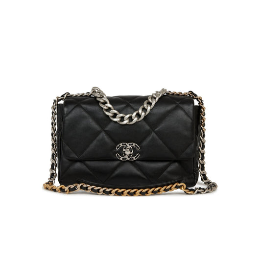 Ch*el large 19 flap bag black lambskin mixed hardware (30*20*9cm)