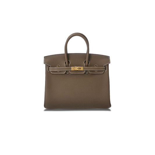 H**mes birkin 25 togo leather elephant grey gold buckle bag h028369cc18 (25*20*13cm)