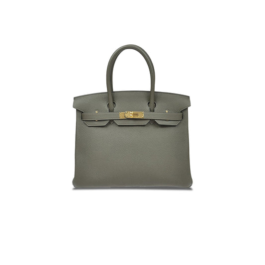 H**mes birkin 30 togo leather almond green gold buckle handbag bk30c6tggp (30*23*15cm)