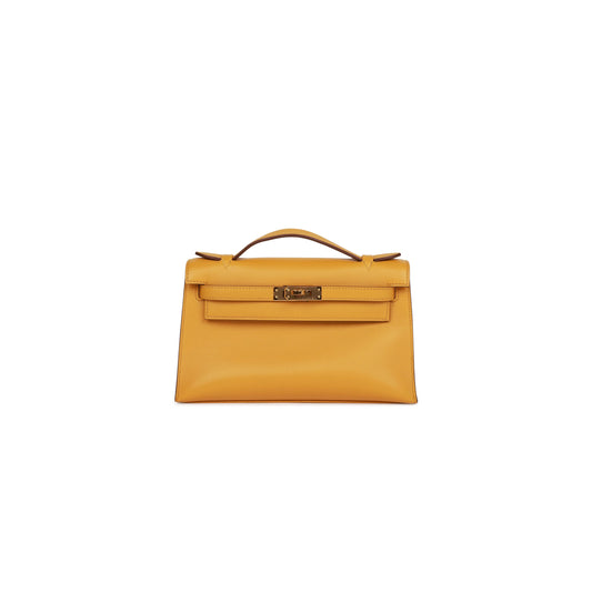 H**mes kelly pochette jaune ambre swift gold hardware (22*12*13cm)