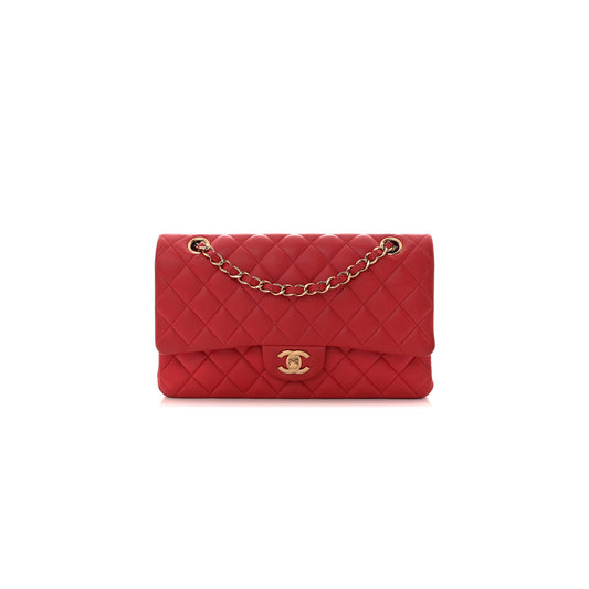 Ch*el lambskin quilted medium double flap dark a01112 (25.5*15*7cm)