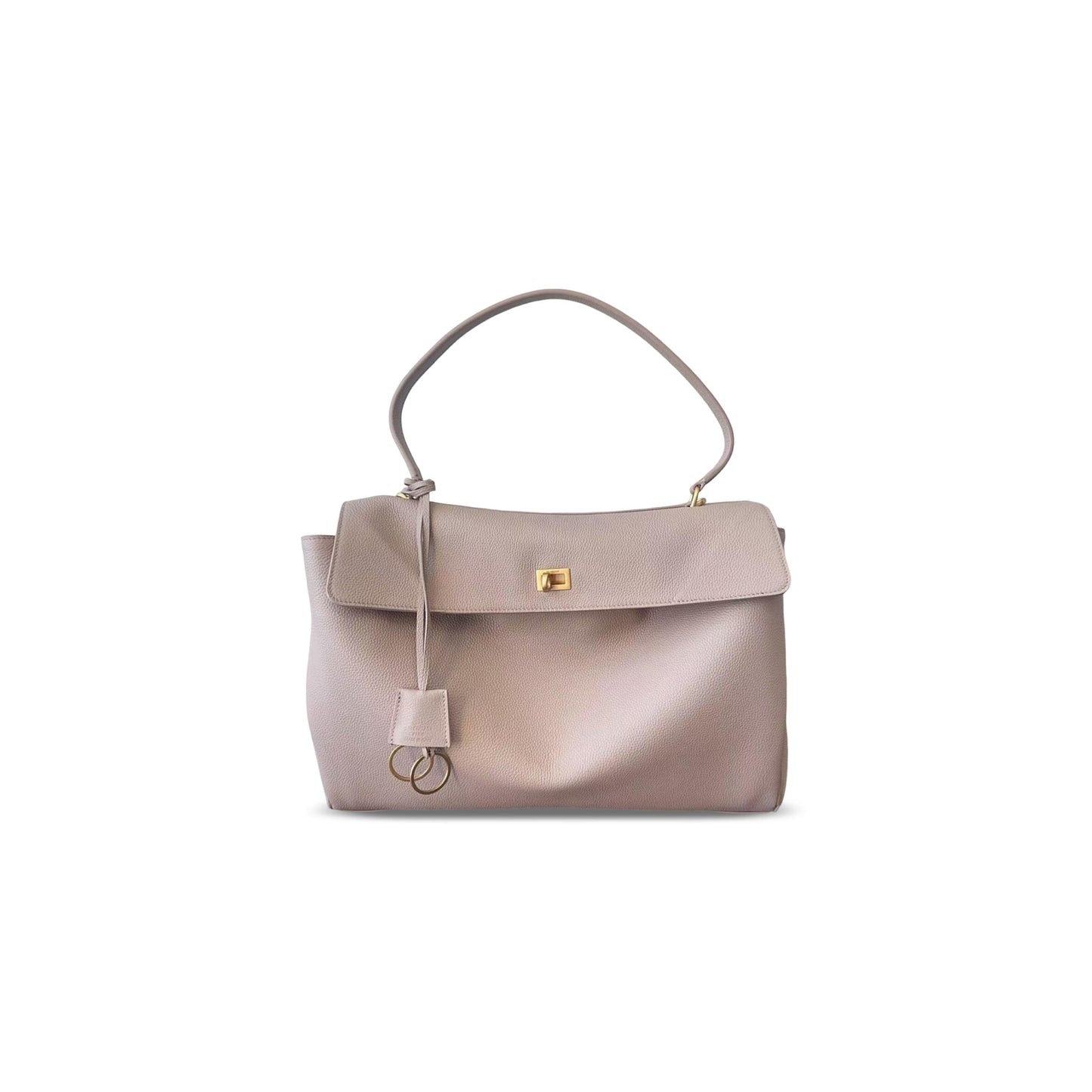 Ba1en*iaga women''s rodeo handbag large grained calfskin in sesame 789744 (40*30*13cm)
