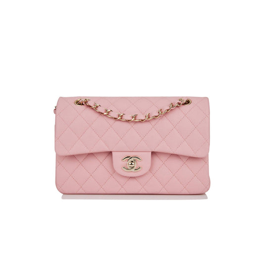 Ch*el small classic double flap pink caviar light gold hardware (23*13*6cm)