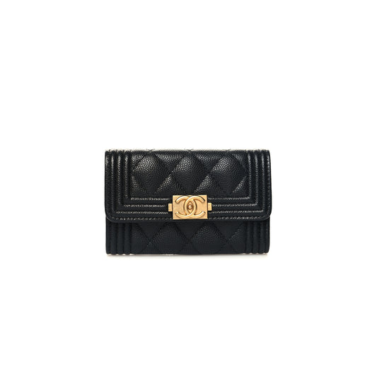 Ch*el caviar quilted boy flap card holder black a80603 (11.3*7.5*2.1)