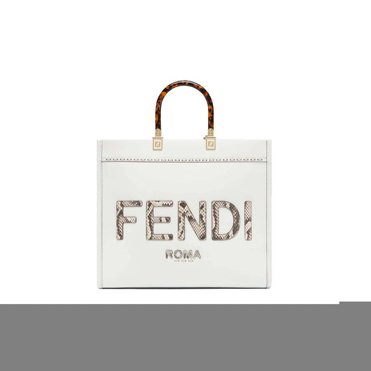 F**di sunshine medium - white leather and elaphe shopper 8bh386ahn5f1ju5 (35*31*17cm)