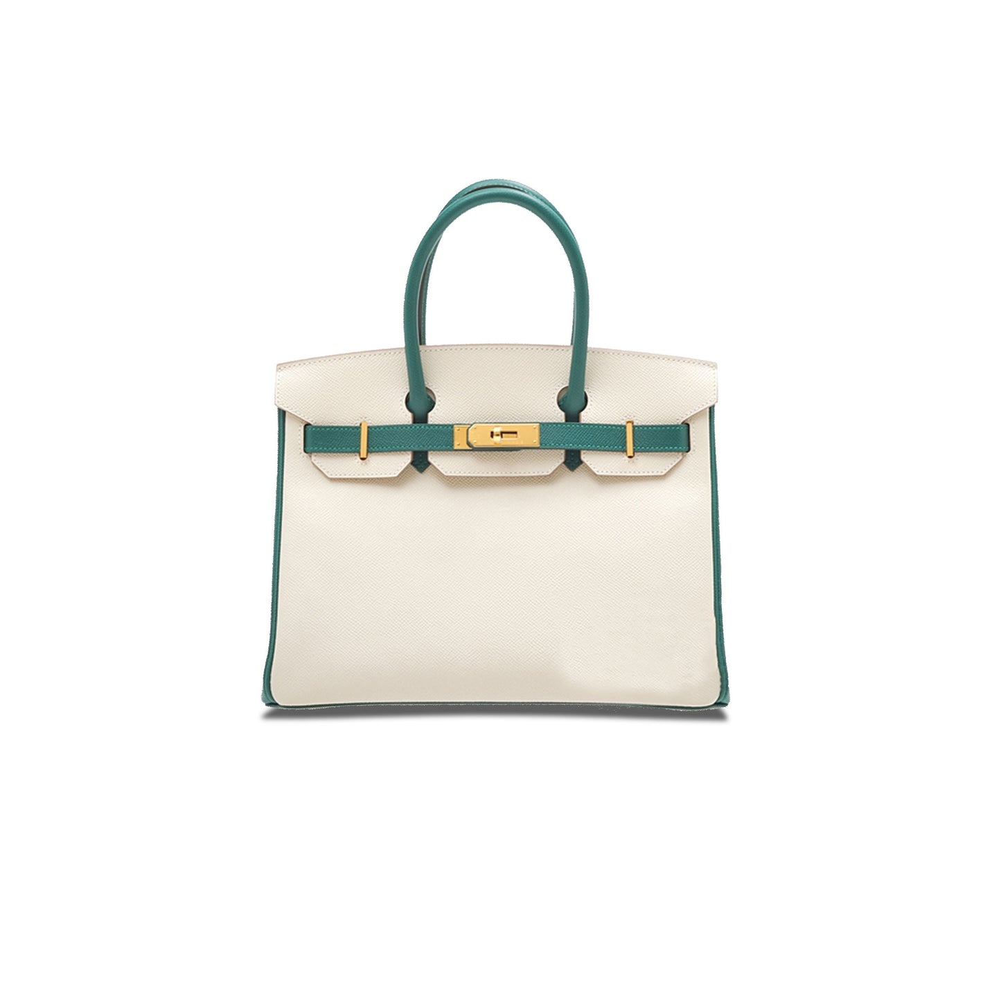 H**mes birkin 30 epsom milkshake white and peacock green gold buckle h028369ck44 (30*23*15cm)