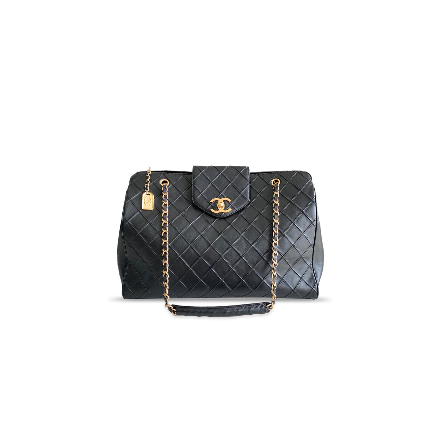 Ch**el black calfskin quilted leather overnight bag with gold hardware 1615276 (43*33*18cm)