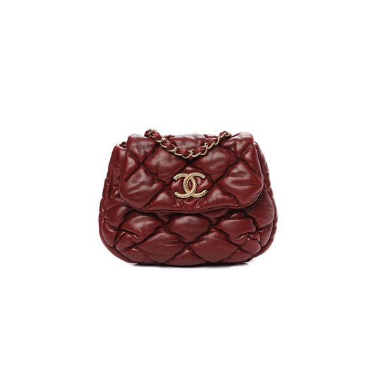 Ch*el lambskin mini bubble quilt flap bordeaux 541635 (38*20*18cm)