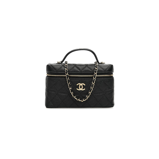 Ch*el caviar quilted long cc vanity clutch with chain black (19.5*17*5cm)
