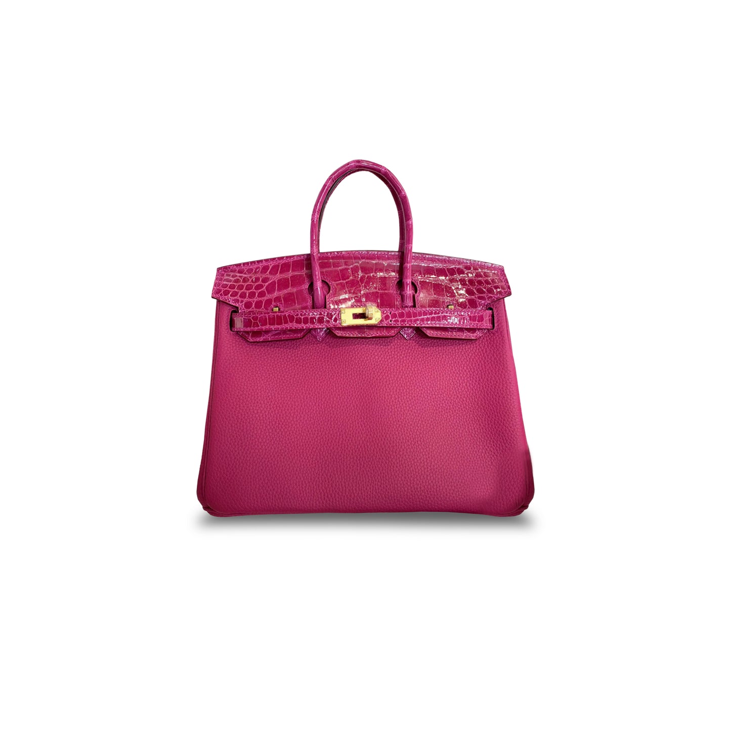 H**mes master birkin 25 crocodile and togo leather pink gold buckle h076216ck49 (25*20*13cm)