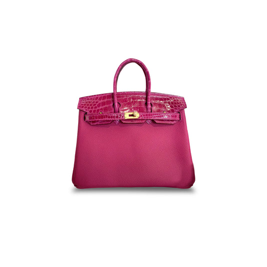 H**mes master birkin 25 crocodile and togo leather pink gold buckle h076216ck49 (25*20*13cm)