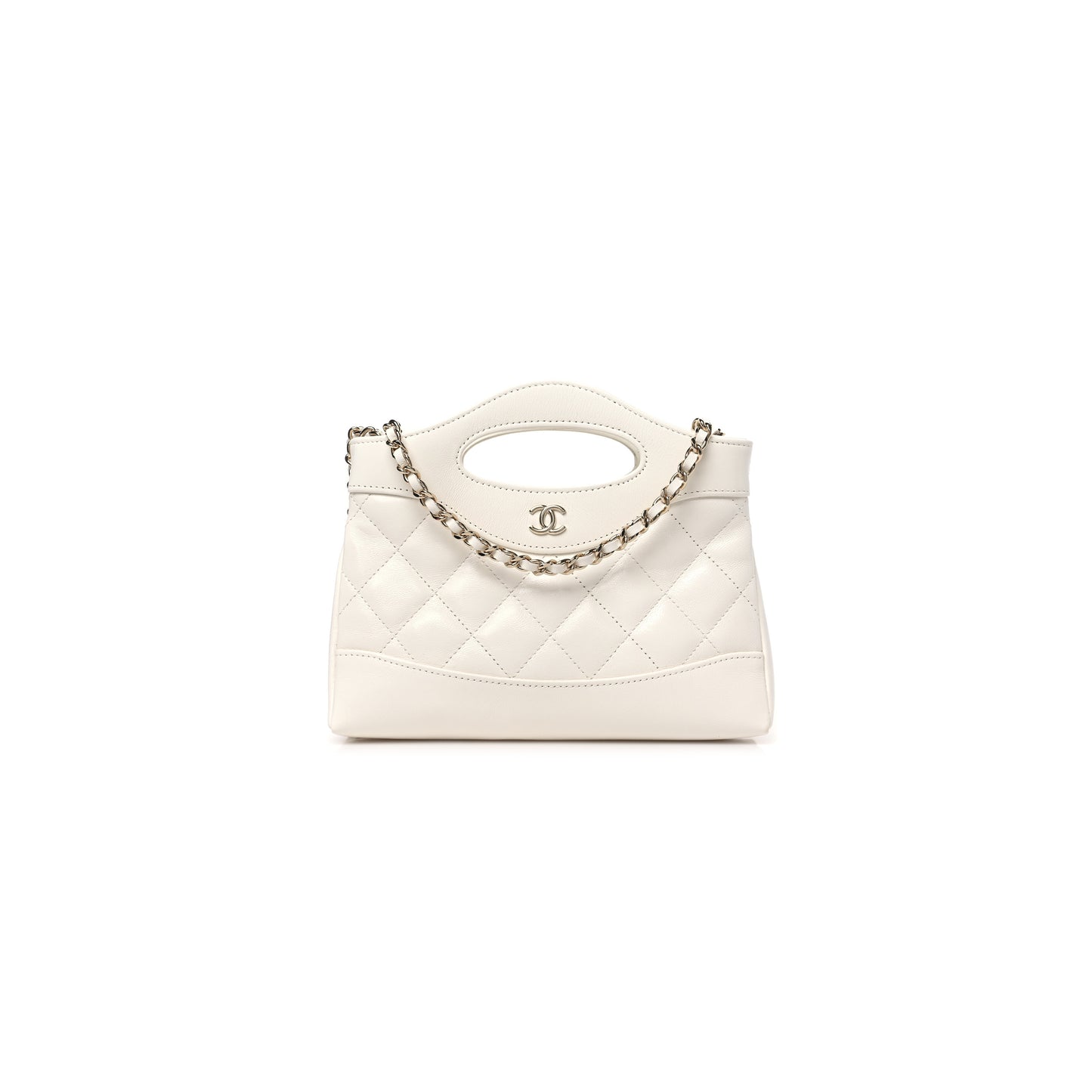 Ch*el master shiny crumpled calfskin quilted nano 31 shopping bag white (20*17.5*3.5cm)
