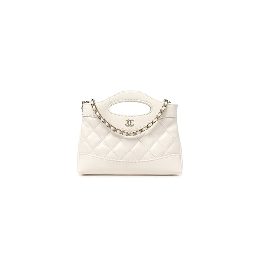 Ch*el master shiny crumpled calfskin quilted nano 31 shopping bag white (20*17.5*3.5cm)