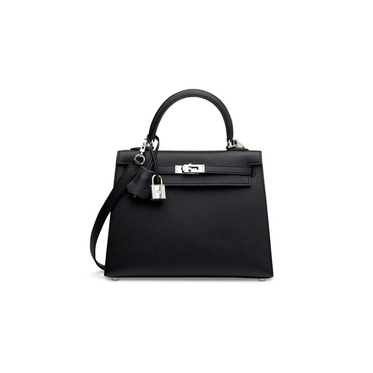 H**mes a black epsom leather sellier kelly 25 with palladium hardware (25*17*7cm)
