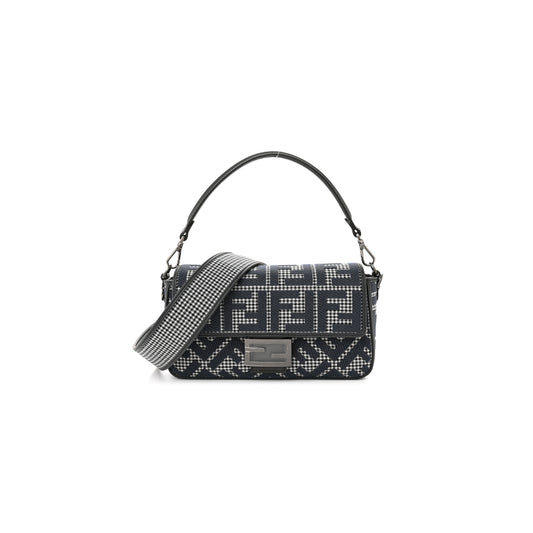 F**di wool vitello king houndstooth ff embroidered baguette grigio anthracite (27*17*6cm)